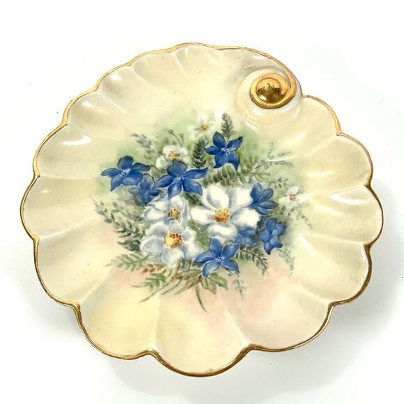 VTG‎ 50s Hand Painted Floral Porcelain Shell Dish - Picture 1 of 5